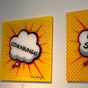 Two paintings with comic text